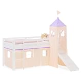 Homestyle4u Kinderhochbett mit Rutsche & Turm, Hochbett 90x200 Weiß, Holz