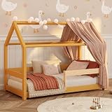 smartwood Hausbett 90x190 cm aus Massivholz - Kinderbett in Gelb mit Rausfallschutz & Lattenrost bis…